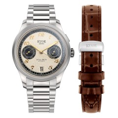 MONTRE KUOE ROYAL SMITH 90-010 PANDA X GRAINY FINISH DIAL / FLAT LINK STRAP / EXHIBITION CASEBACK