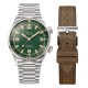 KUOE SOMBRERO 90-011 GREEN LINEN TEXTURED DIAL FLAT-LINK BRACELET