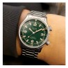 KUOE SOMBRERO 90-011 GREEN LINEN TEXTURED DIAL FLAT-LINK BRACELET