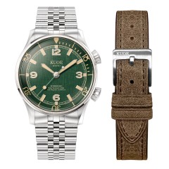 KUOE SOMBRERO 90-011 GREEN LINEN TEXTURED DIAL JUBILEE BRACELET